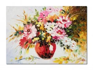 Tablou pictat manual, Aranjament floral cutit (3), stilizat - 70x50cm ulei pe panza efect 3D