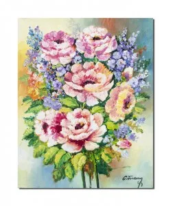 Tablou pictat manual, Ale mele flori frumoase, bujori - 50x40cm pictura ulei pe panza