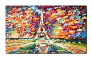 Tablou pictat manual - Turnul Eiffel, stilizat - 100x60cm ulei pe panza in cutit efect 3D