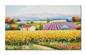 Tablou pictat manual, Sublim - 100x60cm, pictura peisaj cu floarea soarelui, ulei in cutit efect 3D, Magistral!