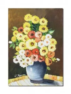 Tablou pictat manual, Vaza cu flori, gingasie - 35x25cm ulei pe panza, Fabulos