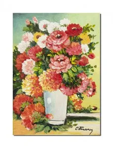 Tablou pictat manual, Vaza cu flori, parfum se sarbatoare - 35x25cm ulei pe panza, Fabulos