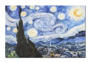 Tablou living GIGANT pictat manual, Noapte instelata - 150x100cm ulei pe panza, reproducere Vincent van Gogh, Magistral!