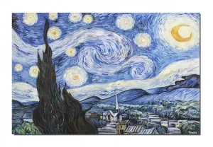 Tablou living GIGANT pictat manual, Noapte instelata (2) - 150x100cm ulei pe panza, reproducere Vincent van Gogh, Magistral!