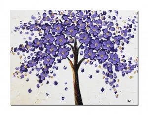 Tablou pictat manual living, dormitor, Bucurie in violet - 80x60cm ulei pe panza in cutit efect 3D