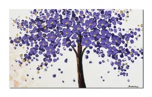 Tablou pictat manual living, dormitor, Bucurie in violet - 100x60cm ulei pe panza in cutit efect 3D
