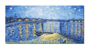 Tablou pictat manual, Noapte instelata peste Ron - 120x60cm ulei pe panza, repro Vincent van Gogh