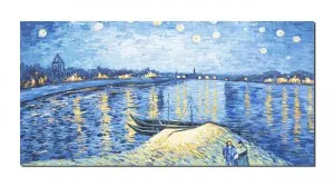 Tablou pictat manual living, Noapte instelata peste Ron - 120x60cm ulei pe panza, repro Vincent van Gogh