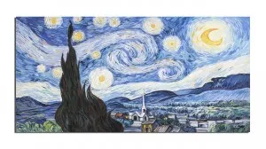 Tablou GIGANT pictat manual, Noapte instelata - 140x70cm ulei pe panza, repro Vincent van Gogh, Magistral!