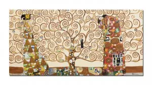Tablou pictat manual GIGANT living, dormitor - Copacul vietii - 140x70cm ulei pe panza, reproducere Gustav Klimt, Fabulos