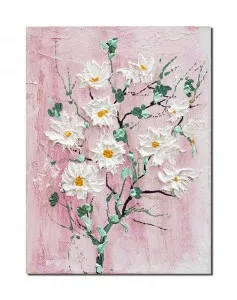 Tablou pictat manual, Flori albe, flori frumoase - 40x30cm acril in cutit efect 3D, Magistral
