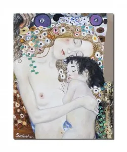 Tablou pictat manual, Dragoste materna 2, Cele trei varste ale femeii (detaliu) - 50x40cm ulei pe panza, reproducere Gustav Klimt, Magistral!