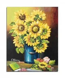 Tablou pictat manual, Floarea soarelui - 50x40cm ulei pe panza, Superb