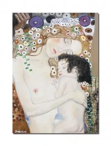 Tablou pictat manual, Dragoste materna, 70x50cm ulei pe panza, reproducere Gustav Klimt