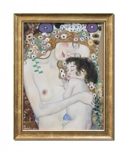 Tablou pictat manual inramat, Dragoste materna - 45x35cm ulei pe panza, reproducere Gustav Klimt, Magistral!