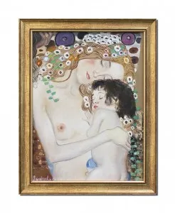 Tablou pictat manual inramat, Dragoste materna, 45x35cm ulei pe panza, reproducere Gustav Klimt, fabulos