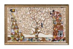 Tablou pictat manual inramat living, dormitor - Copacul vietii - 110x70cm ulei pe panza, reproducere Gustav Klimt