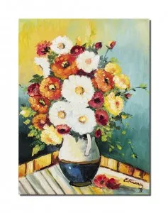 Tablou pictat manual, Carafa cu flori - 40x30cm ulei pe panza