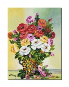 Tablou pictat manual - Carafa cu flori multicolore - 40x30cm ulei pe panza, Magnific!