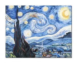 Tablou pictat manual, Noapte instelata, 50x40cm ulei pe panza, reproducere Vincent van Gogh, Magistral!
