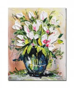 Tablou pictat manual, Vaza cu flori, puritate - 50x40cm pictura acril pe panza