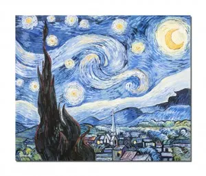 Tablou pictat manual, Noapte instelata - 60x50cm ulei pe panza, reproducere Vincent van Gogh