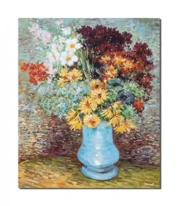Tablou pictat manual, Flori in vaza albastra - 60x50cm ulei pe panza, reproducere Vincent van Gogh