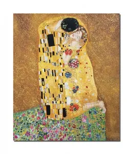 Tablou pictat manual, The Kiss - Sarutul, 60x50cm ulei pe panza, reproducere Gustav Klimt