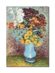 Tablou pictat manual, Flori in vaza albastra - 70x50cm ulei pe panza, reproducere Vincent van Gogh