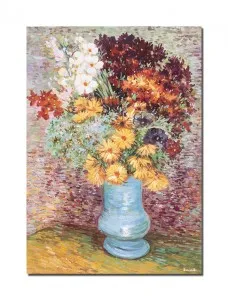 Tablou pictat manual, Flori in vaza albastra, 70x50cm ulei pe panza, reproducere Vincent van Gogh