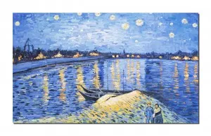 Tablou pictat manual, Noapte instelata peste Ron - 100x60cm ulei pe panza, Repro Vincent van Gogh