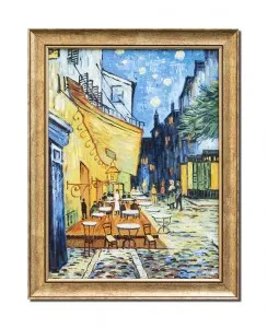 Tablou celebru inramat pictat manual, The Cafe Terrace, 45x35cm ulei pe panza reproducere Vincent van Gogh