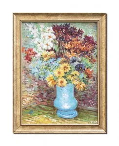 Tablou celebru inramat pictat manual, Flori in vaza albastra - 45x35cm ulei pe panza reproducere Vincent van Gogh
