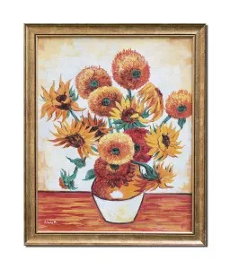 Tablou pictat manual inramat, Vaza cu floarea soarelui - 55x45cm ulei pe panza, reproducere Vincent van Gogh