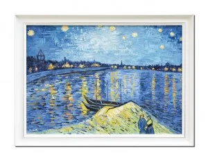 Tablou celebru inramat pictat manual, Noapte instelata peste Ron, 80x60cm ulei pe panza reproducere Vincent van Gogh