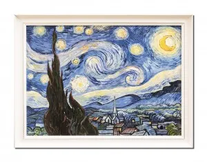 Tablou celebru inramat pictat manual, Noapte instelata, 80x60cm ulei pe panza reproducere Vincent van Gogh