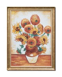 Tablou pictat manual inramat, Vaza cu floarea soarelui, 80x60cm ulei pe panza, reproducere Vincent van Gogh