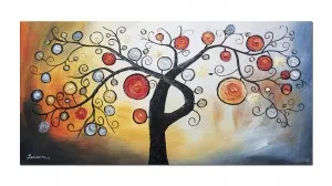 Tablou pictat manual,  Bucurie, copac inflorit modern - 120x60cm ulei panza in relief, Magistral!