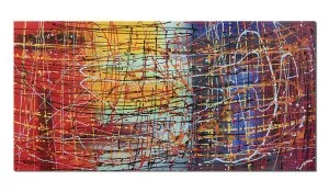 Tablou pictat manual living, birou - Compozitie abstracta (2) - 120x60cm ulei pe panza,