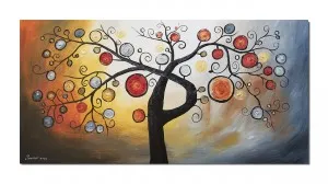 Tablou GIGANT pictat manual - Bucurie, copacul vietii, 140x70cm ulei panza in relief efect 3D