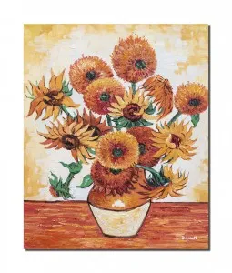 Tablou pictat manual, Vaza cu floarea soarelui - 50x40cm ulei pe panza, reproducere Vincent van Gogh