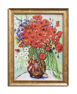 Tablou celebru inramat pictat manual, Vaza cu margarete si maci - 45x35cm ulei pe panza reproducere Vincent van Gogh