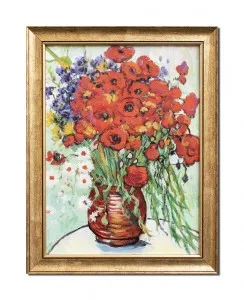 Tablou inramat pictat manual, Vaza cu margarete si maci - 45x35cm ulei pe panza reproducere Vincent van Gogh