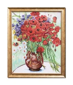 Tablou celebru inramat pictat manual, Vaza cu margarete si maci - 55x45cm ulei pe panza reproducere Vincent van Gogh