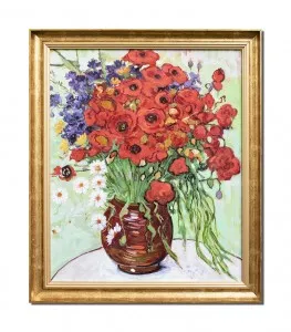 Tablou celebru pictat manual inramat, Vaza cu margarete si maci - 70x60cm ulei pe panza, reproducere Vincent van Gogh