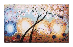 Tablou pictat manual, Bucurie, copacul vietii - 100x60cm ulei pe panza in relief efect 3D