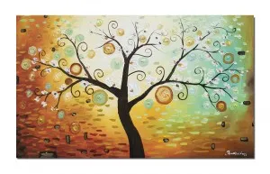 Tablou pictat manual living, dormitor, Copac inflorit, copacul vietii, bucurie  - 100x60cm ulei pe panza in relief efect 3D, Superb