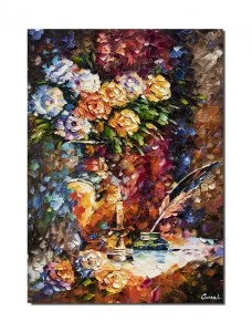 Tablou pictat manual, Natura statica cu trandafiri - 70x50cm ulei pe panza in cutit efect 3D, Fabulos