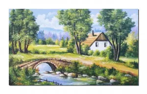 Tablou pictat manual living, Colt de rai, peisaj din natura - 100x60cm pictura ulei pe panza