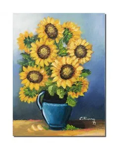 Tablou pictat manual, Carafa cu floarea soarelui, 40x30cm ulei pe panza gata de agatat pe perete